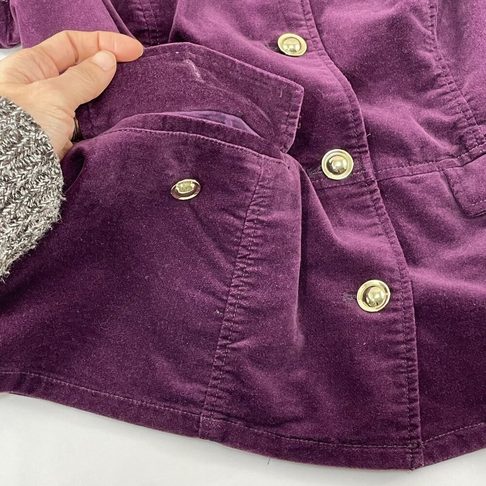 Chico Suit Jacket Coat Trench Women Size 1 Medium 8 Purple Velvet Military Retro - Picture 7 of 12